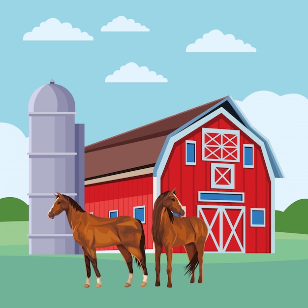 Premium Vector | Barn and horses