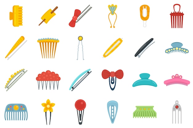 Premium Vector | Barrette icons set. flat set of barrette vector icons ...