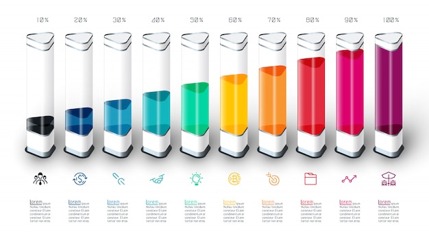 Bars chart infographics with colorful 3d piece Premium Vector