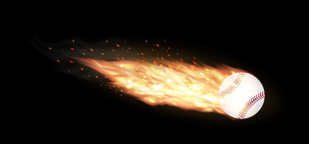 黒背景に燃える野球 プレミアムベクター