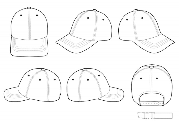 Baseball cap fashion flat technical drawing template | Premium Vector