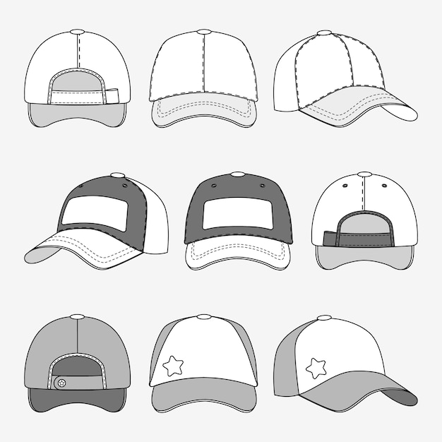 Download Baseball cap front back and side view outline vector ...