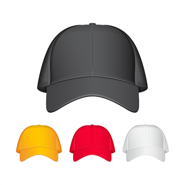 野球帽 正面図 リアルなイラスト 異なる色 プレミアムベクター