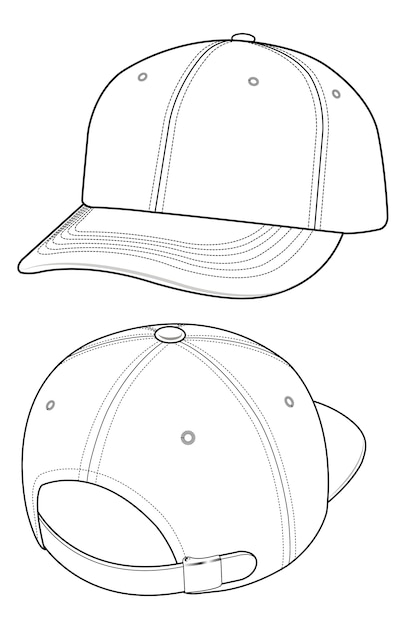 Baseball cap set fashion flat technical drawing vector template ...