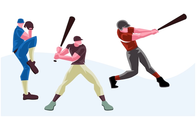 さまざまなポーズの野球ソフトボール選手 スケーラブルで編集可能なイラスト プレミアムベクター
