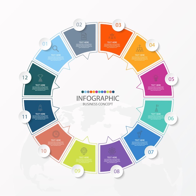  Basic circle infographic template with 12 steps