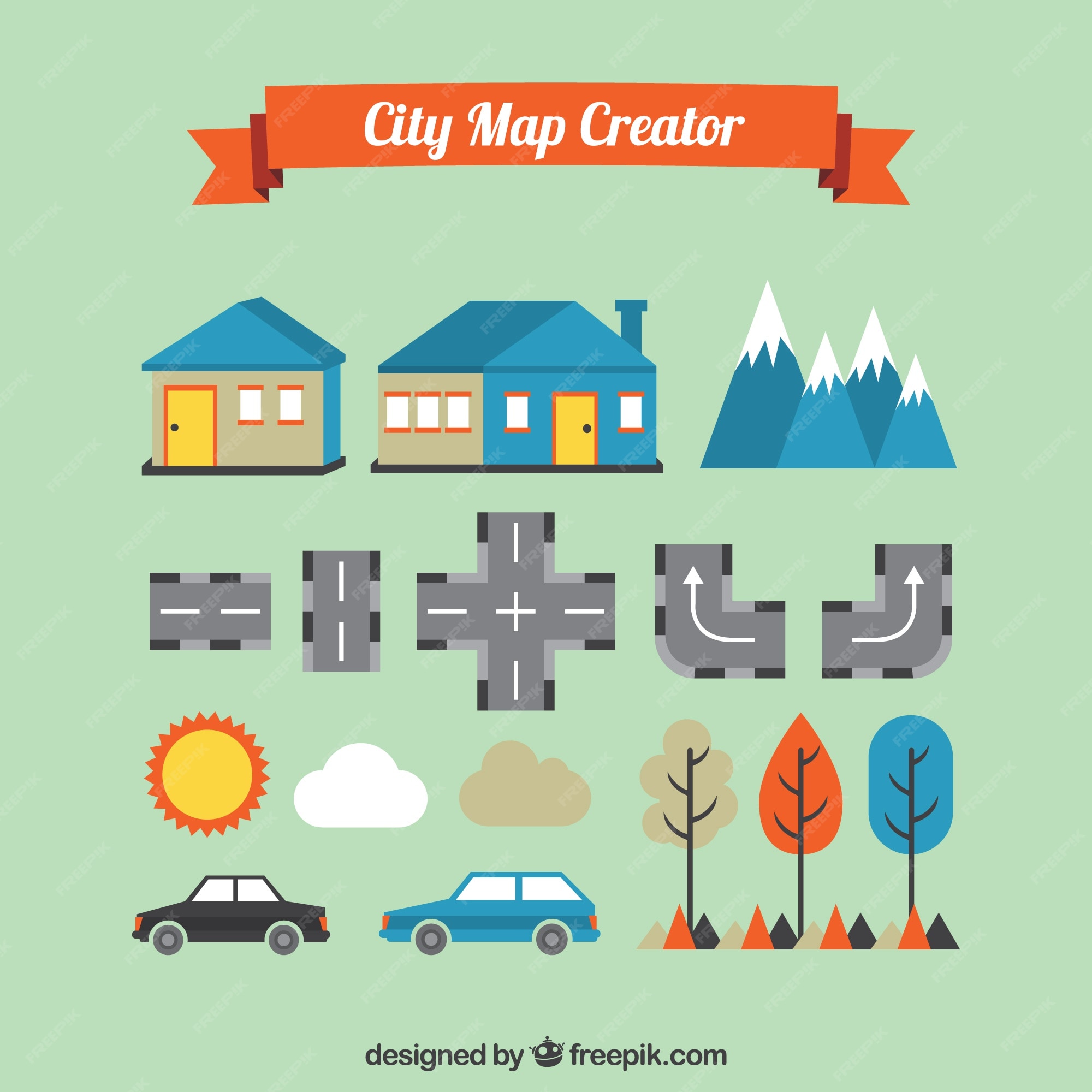 Free Vector | Basic elements to create a nice city map