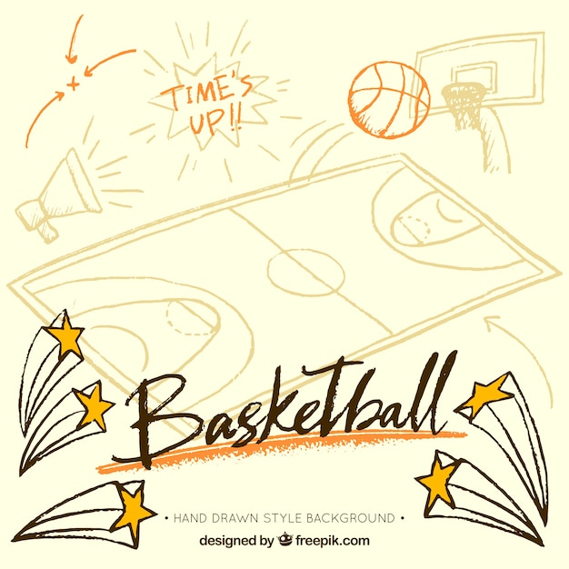 無料のベクター 手描きのアイテムとバスケットボール背景