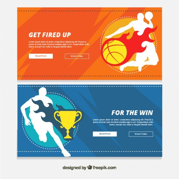 Basketball banners set with player\
silhouetes
