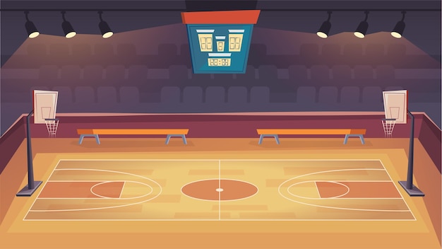 ウェブの背景のバスケットボールコートフラット漫画スタイルのイラスト プレミアムベクター