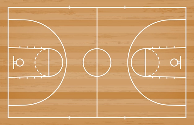 バスケットボールコートフロア ウッドテクスチャ背景のライン プレミアムベクター
