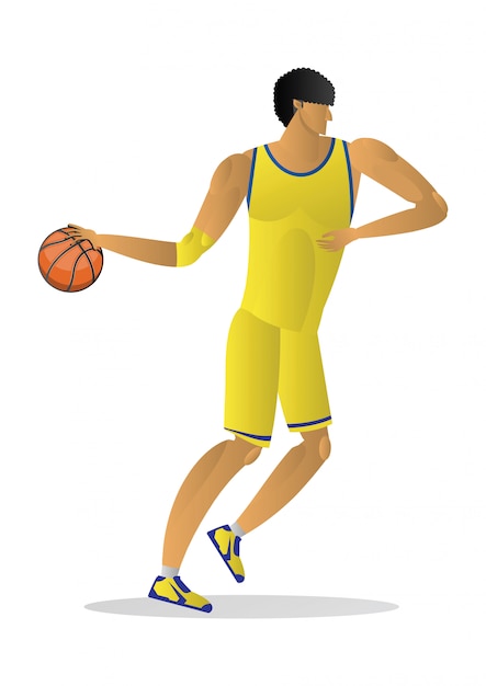 Premium Vector | Basketball player in yellow uniform with the ball