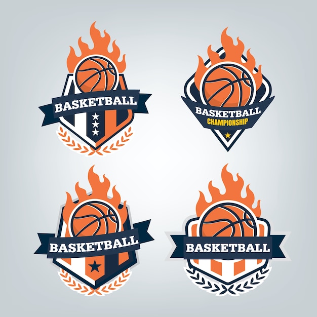 バスケットボールスポーツロゴデザインセット ベクトルイラスト プレミアムベクター