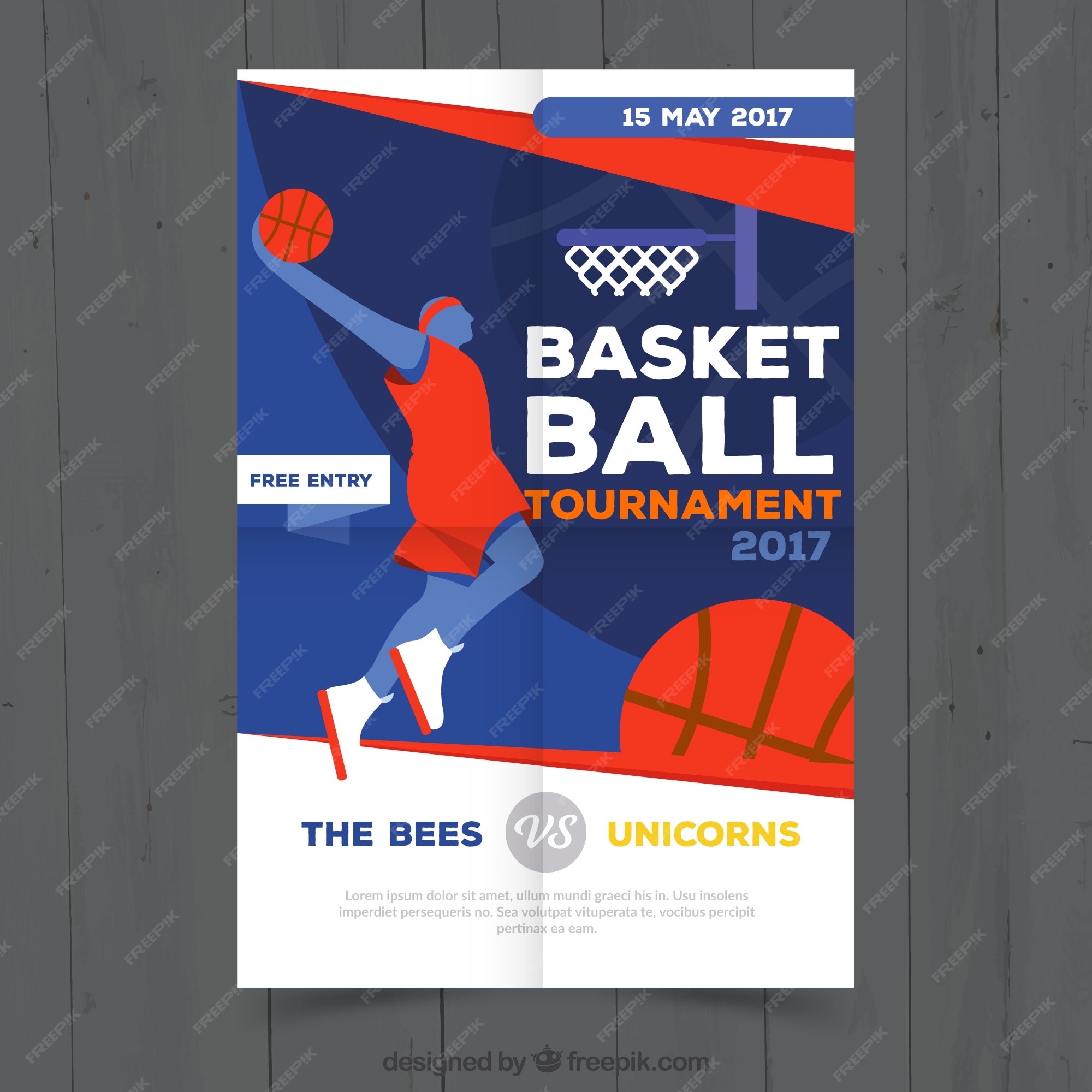 Premium Vector | Basketball tournament brochure with player