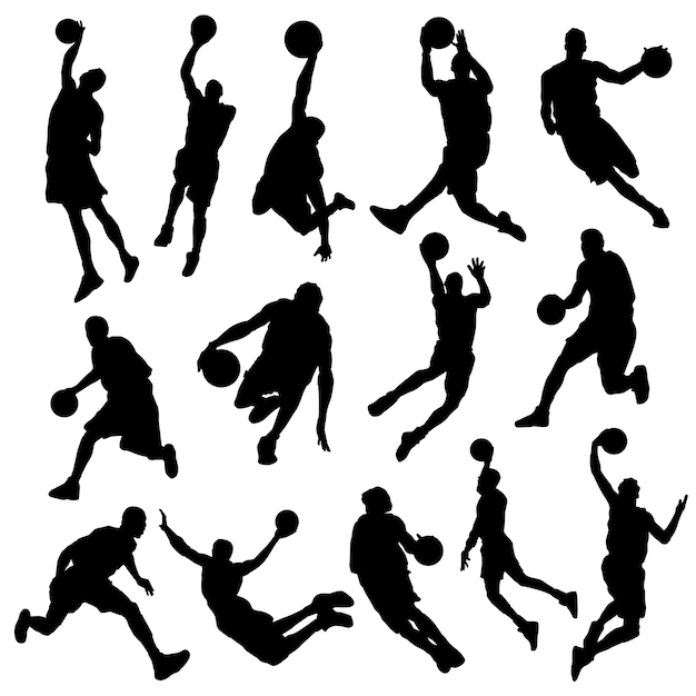 Premium Vector | Basquetball sport players silhouette vector