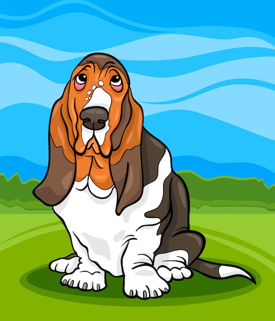 バセット ハウンド犬の漫画のイラスト プレミアムベクター