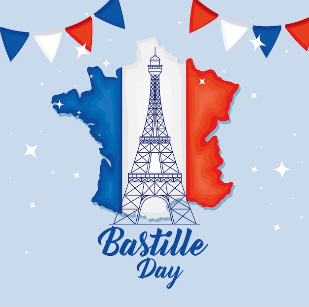 Premium Vector | Bastille day eiffel tower in map