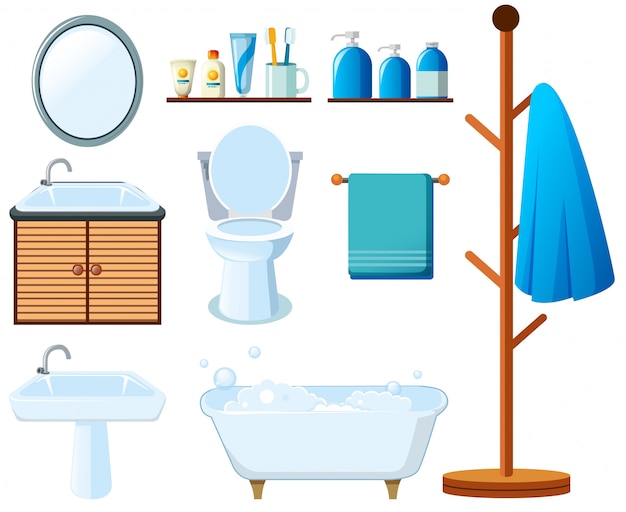 Bathroom equipments on white background Vector | Free Download