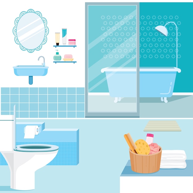 Premium Vector | Bathroom interior and furnitures inside