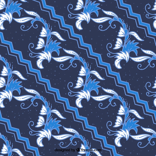  Batik  blue floral background  Free Vector 