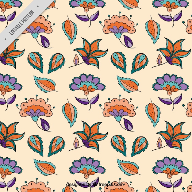 Batik Pattern Of Hand Drawn Flowers And Leaves Vector | Free Download