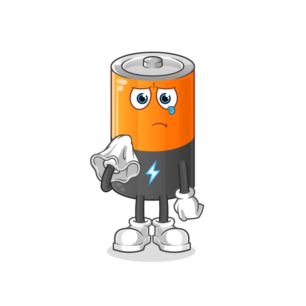 Premium Vector Battery Cry With A Tissue Character Cartoon Mascot