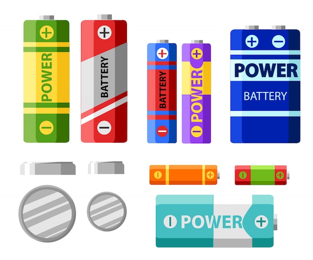 バッテリーパック 一次電池または非充電式電池 二次電池または蓄電池 車電池 銀行の強さのイラスト プレミアムベクター
