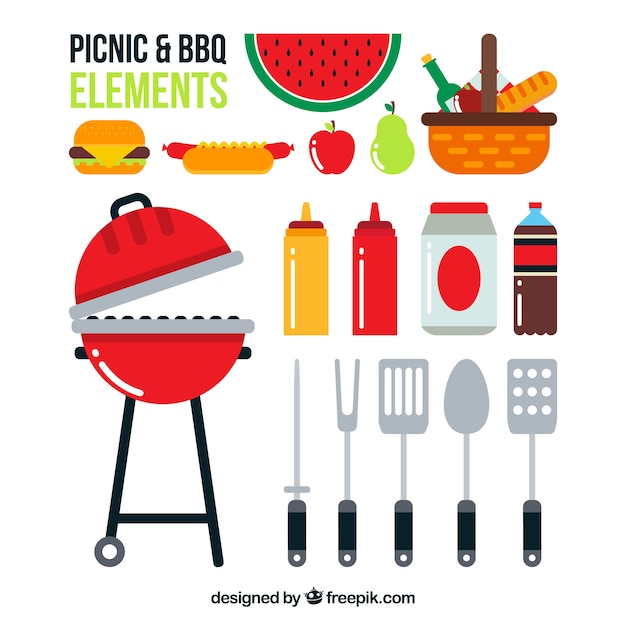 Bbq and picnic elements in flat design