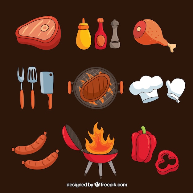 Bbq element collection in flat design
