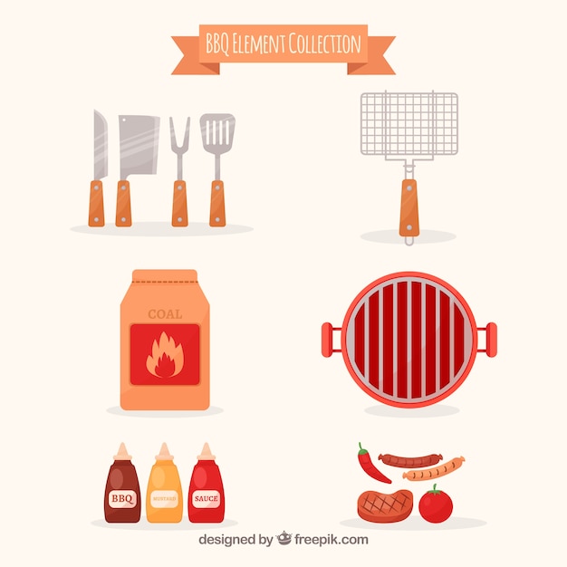 Bbq elements collection in flat style