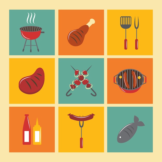 Premium Vector | Bbq Grill Icons Flat Set