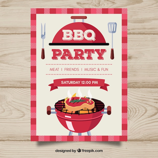 Bbq party invitation in flat design