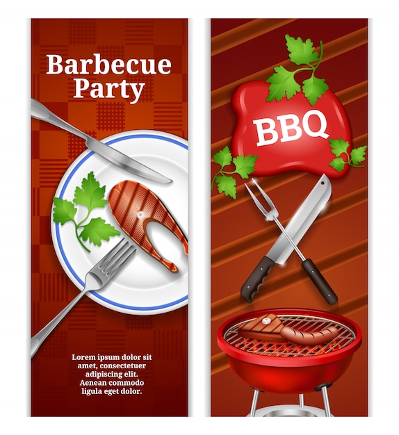 Free Vector Bbq Vertical Banners With Juicy Steak On Plate And