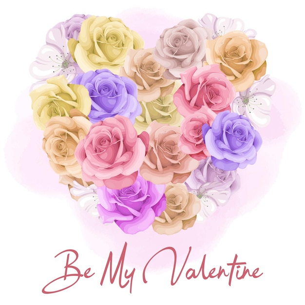 Premium Vector | Be my valentine card with beautiful roses