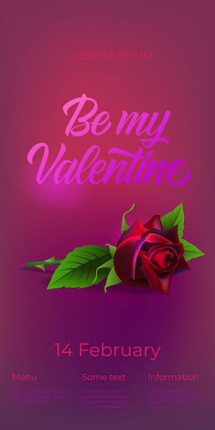 Download Be my valentine lettering with rose | Free Vector