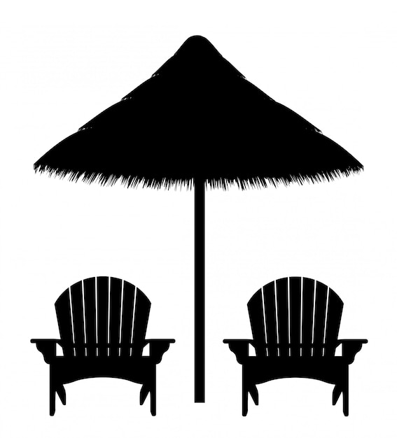 Download Beach armchair and umbrella black contour silhouette ...