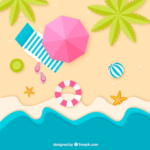 Beach background from the top in paper\
texture