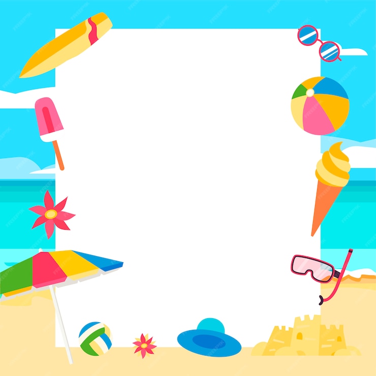 Premium Vector | Beach background. summer concept with cartoon elements