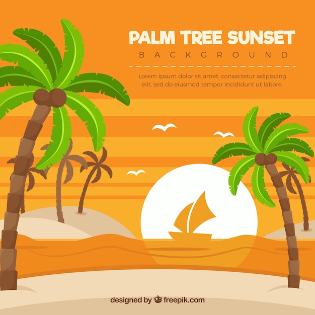 Beach background with palm trees at\
sunset