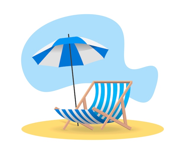 Premium Vector Beach Chair And Umbrella From The Sun On Sand In Blue Color