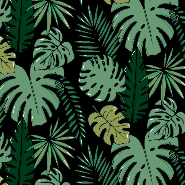 Premium Vector Beach Cheerful Pattern Wallpaper Of Tropical Dark Green Leaves