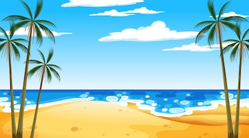 Free Vector | Beach at daytime landscape scene with palm tree