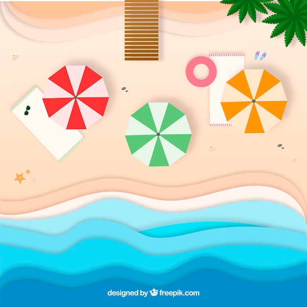 Beach from the top background in paper
style