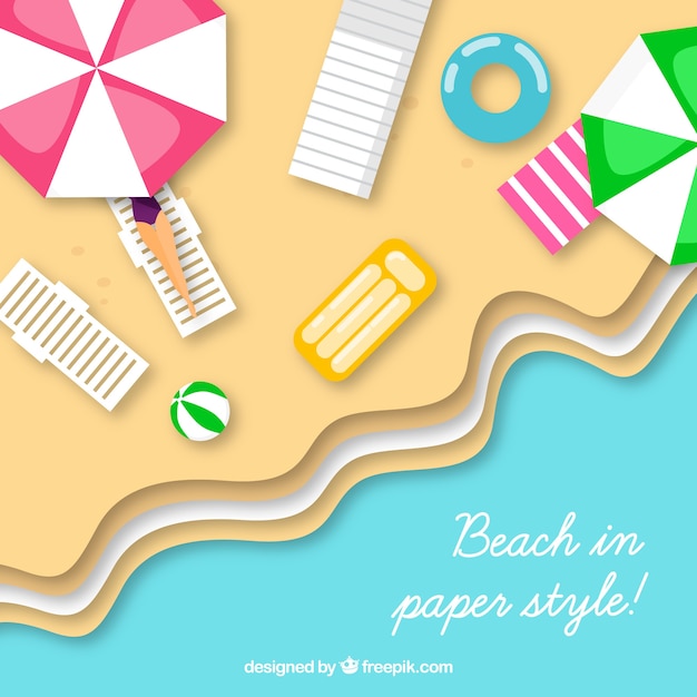 Beach from top background in paper style