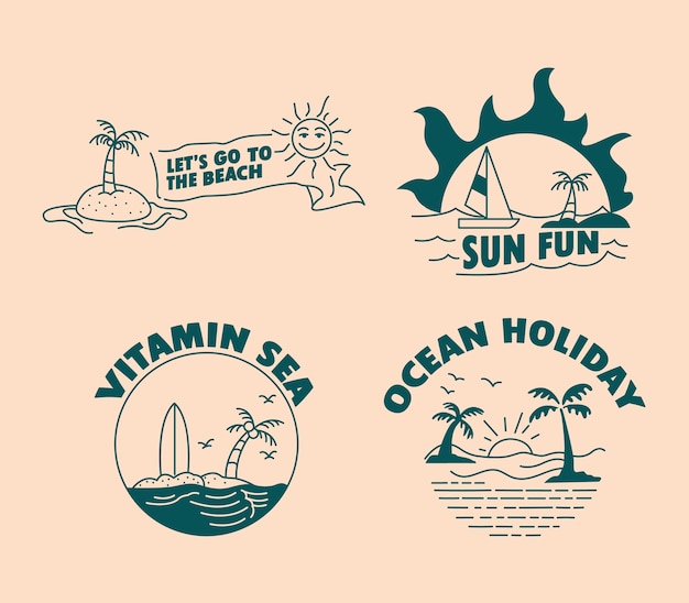Download Premium Vector | Beach holiday simple line label