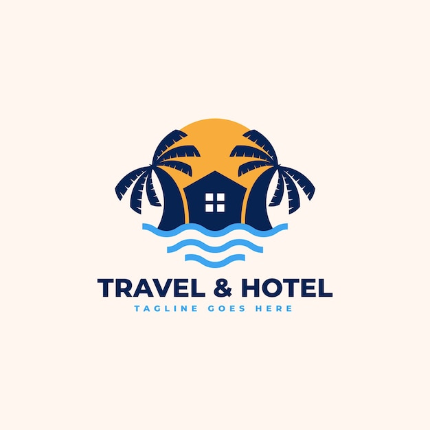ビーチハウスのロゴデザインテンプレート ビーチリゾート ヴィラ ビーチホテルのロゴ プレミアムベクター