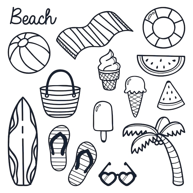 Premium Vector | Beach icon doodle set