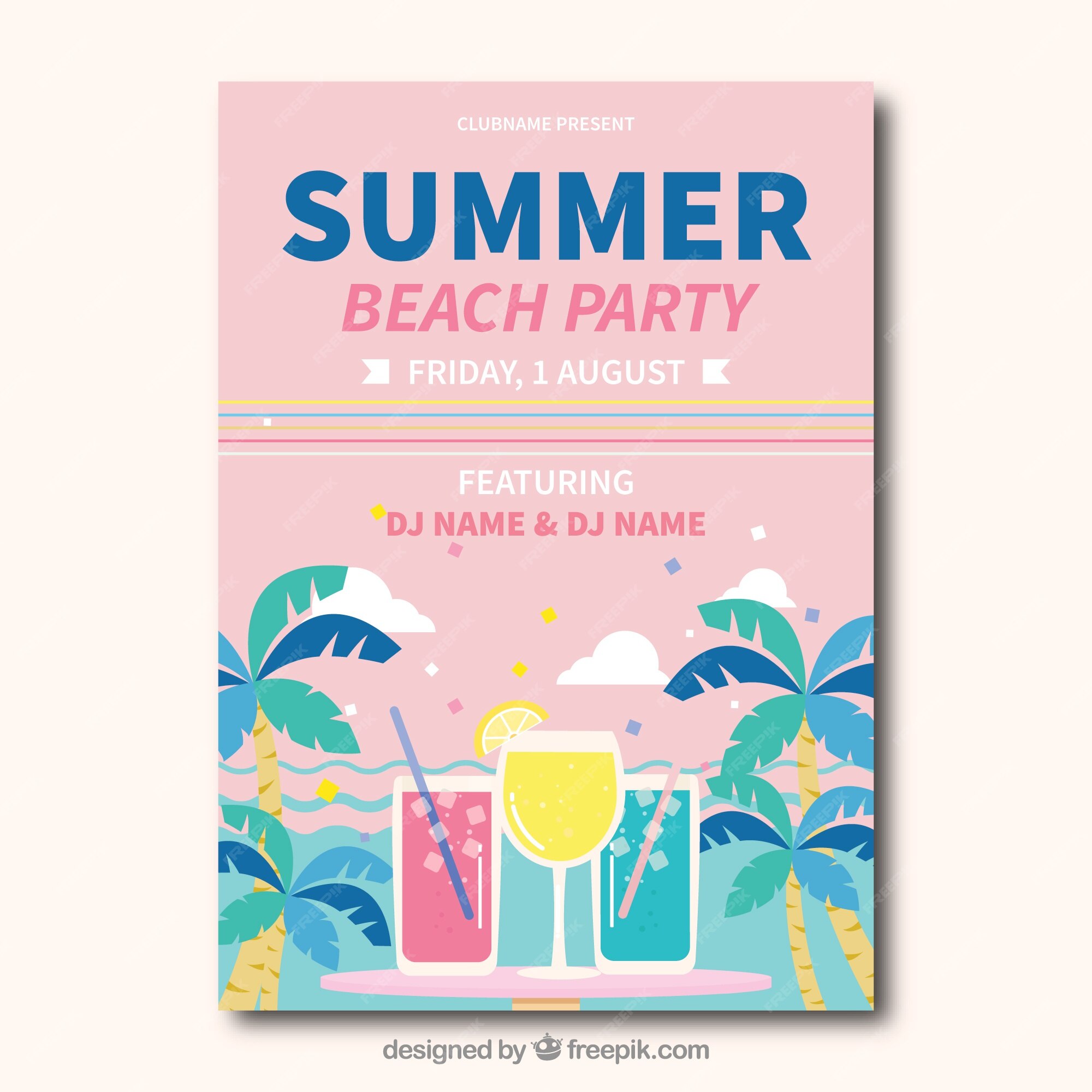 Free Vector | Beach party card in pastel tones