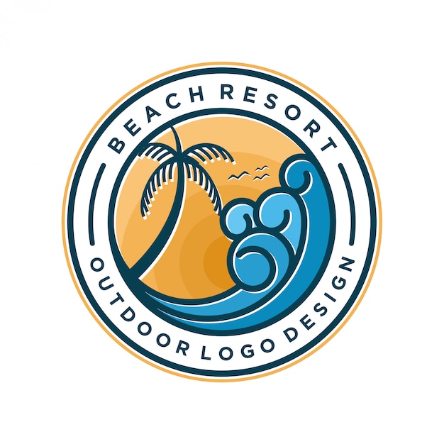 Premium Vector | Beach resort logo minimal design