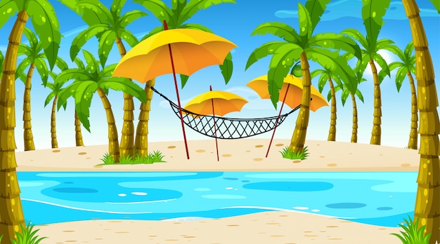 Download Beach scene with hammock Vector | Free Download